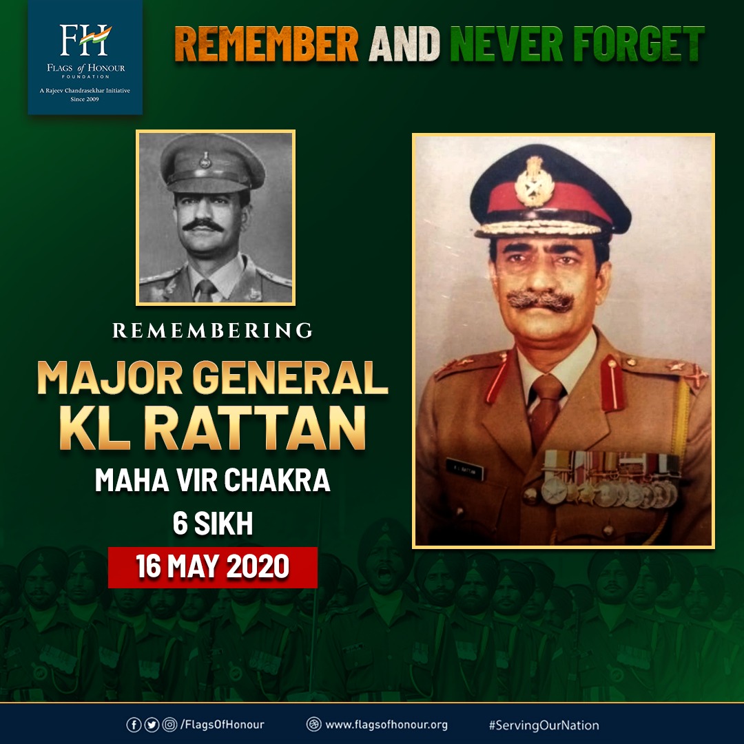 Remembering Maj.Gen. KL Rattan,MVC,on his death anniversary.Architect of military defence of Poonch during 1971 war, he led 6 Sikh 2 push bk Pak troops & earned the unit 'Theatre Honour' of J&K & Battle Honour 'Defence of Poonch 1971'. #RememberAndNeverForget #ServingOurNation