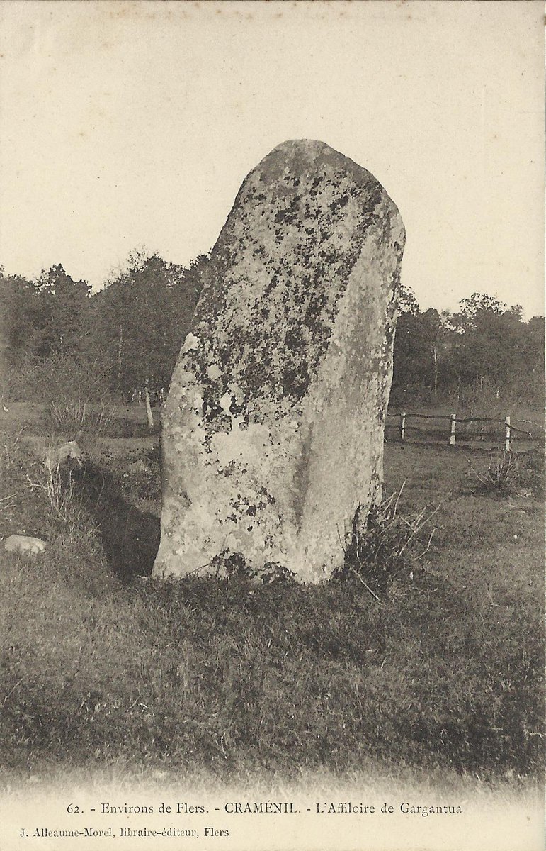 The 3.3m tall menhir of L’Affiloir de Gargantua in Craménil (Orne) takes its name from a folktale: Gargantua challenged St Peter to see who could scythe fastest. St Peter won and in a fit of pique Gargantua threw his whetstone away and this is where it landed. #FolkloreThursday.