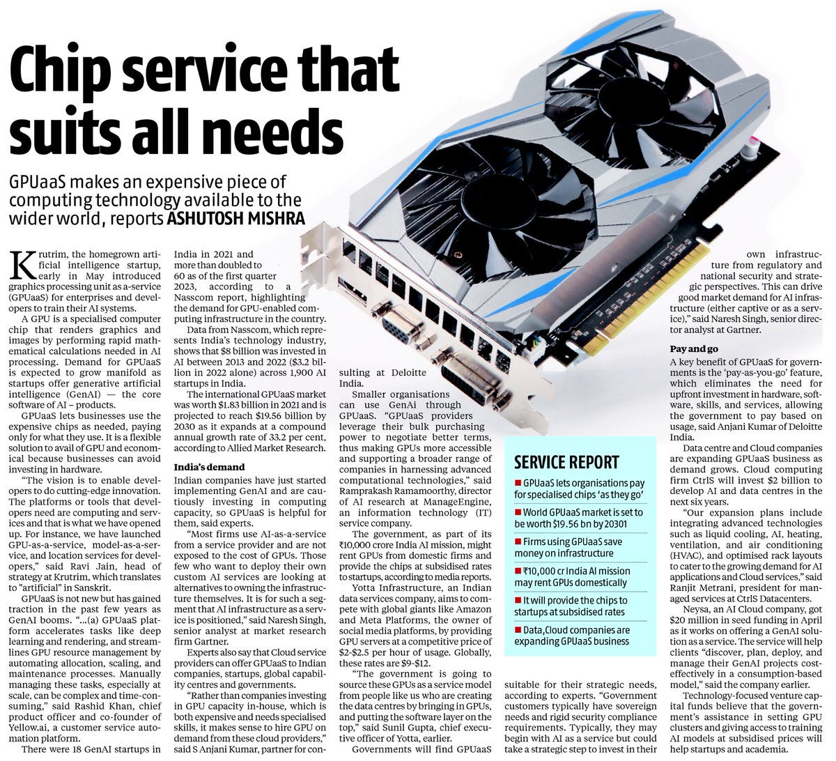 #GPU as a Service (GPUaaS) not only lets businesses use expensive chips but also presents itself as a flexible and economical solution, encouraging businesses to avoid heavy hardware investments. deloi.tt/3WHhrt6 #AI #GenAI @bsindia
