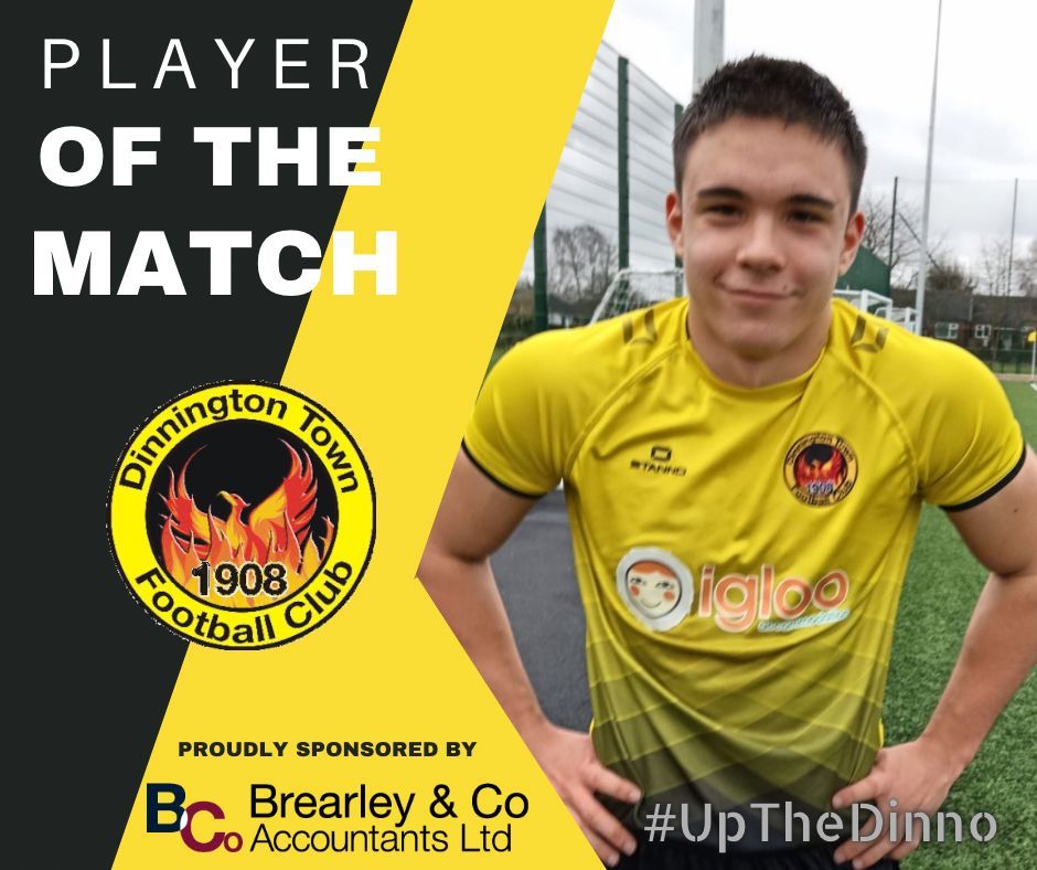 Our u18s man of the match Cameron the most solid performance of the season in our last home game in a 1-1 draw against Parkgate #UpTheDinno ⚫🟡⚫🟡⚫