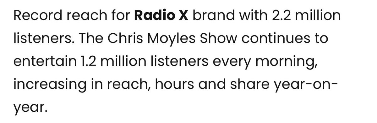 I am so happy @ChrisMoyles has 1.2Million listeners. 20 years of listening and the show still sounds as good as it always has and is not too far away from being the biggest commercial breakfast show #chrismoyles @radiox