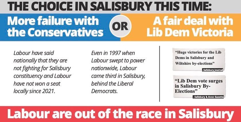The FPTP voting system means every general election is a two-horse race. In Salisbury & South Wiltshire, only @libdems can beat the @conservatives. #salisbury #tisbury #GE2024