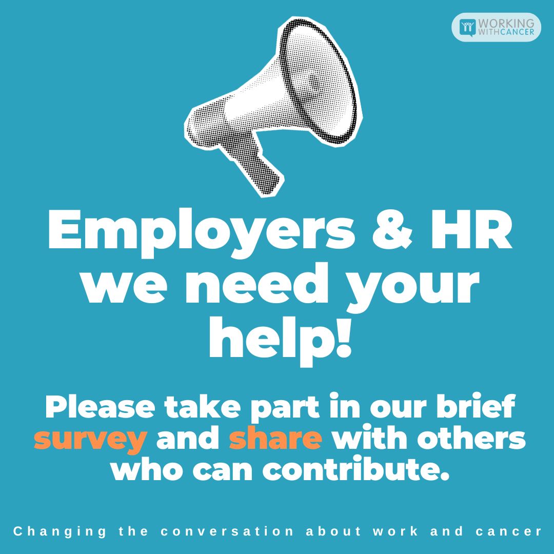 📣 Employers & HR we need your help!

IES & Working With Cancer want to better understand existing practices for supporting employees with cancer and what challenges organisations face.

Please help us by completing our short survey👇
bit.ly/4arUFJx

#workingwithcancer