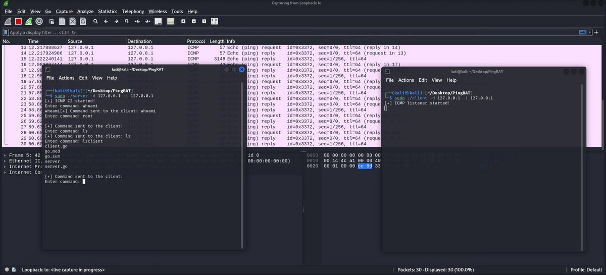 PingRAT secretly passes C2 traffic through firewalls using ICMP payloads. github.com/umutcamliyurt/… #Pentesting #CyberSecurity #Infosec