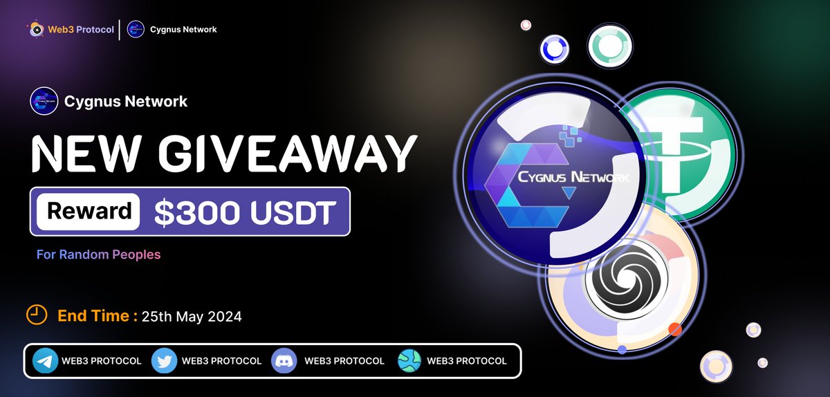 🎉Web3 Protocol X Cygnus Network Giveaway 🏆Prize Pool:- $300 $USDT To Enter:- ✔️Follow @Web3_Protocol & @CygnusNetworkAI ✔️Like and RT 3 friends ✔️Taskon Link :- rewards.taskon.xyz/campaign/detai… #Airdrop #Giveaway #Giveaways #Taskon #DYOR