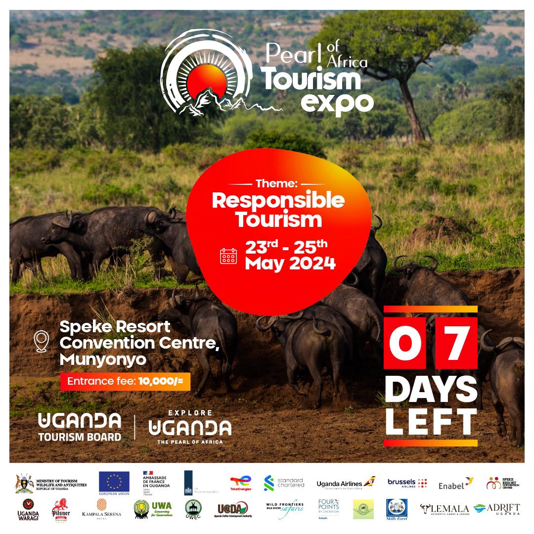 Only 7 days left until #POATE2024! Join us for an unforgettable experience as we showcase the best of Uganda's tourism industry. Don't miss out on this incredible opportunity to explore all that Uganda has to offer. Entrance is 10,000 UGX at the gate. #ResponsibleTourism