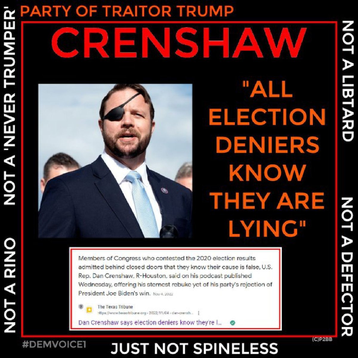 #DemVoice #USDemocracy Crenshaw said they were all lying around midterms. Notice the <crickets>