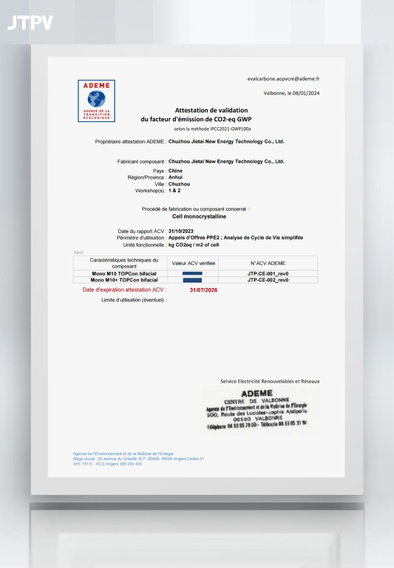 In the ever-changing climate landscape, our efforts in #sustainability have been recognized with key certifications, including the ECS Evaluation Carbone Simplifiée, ISO 14067:2018 Product Carbon Footprints, and the 'National Green Factory' award.🌏
#ESG #JTPV #GreenEnergy