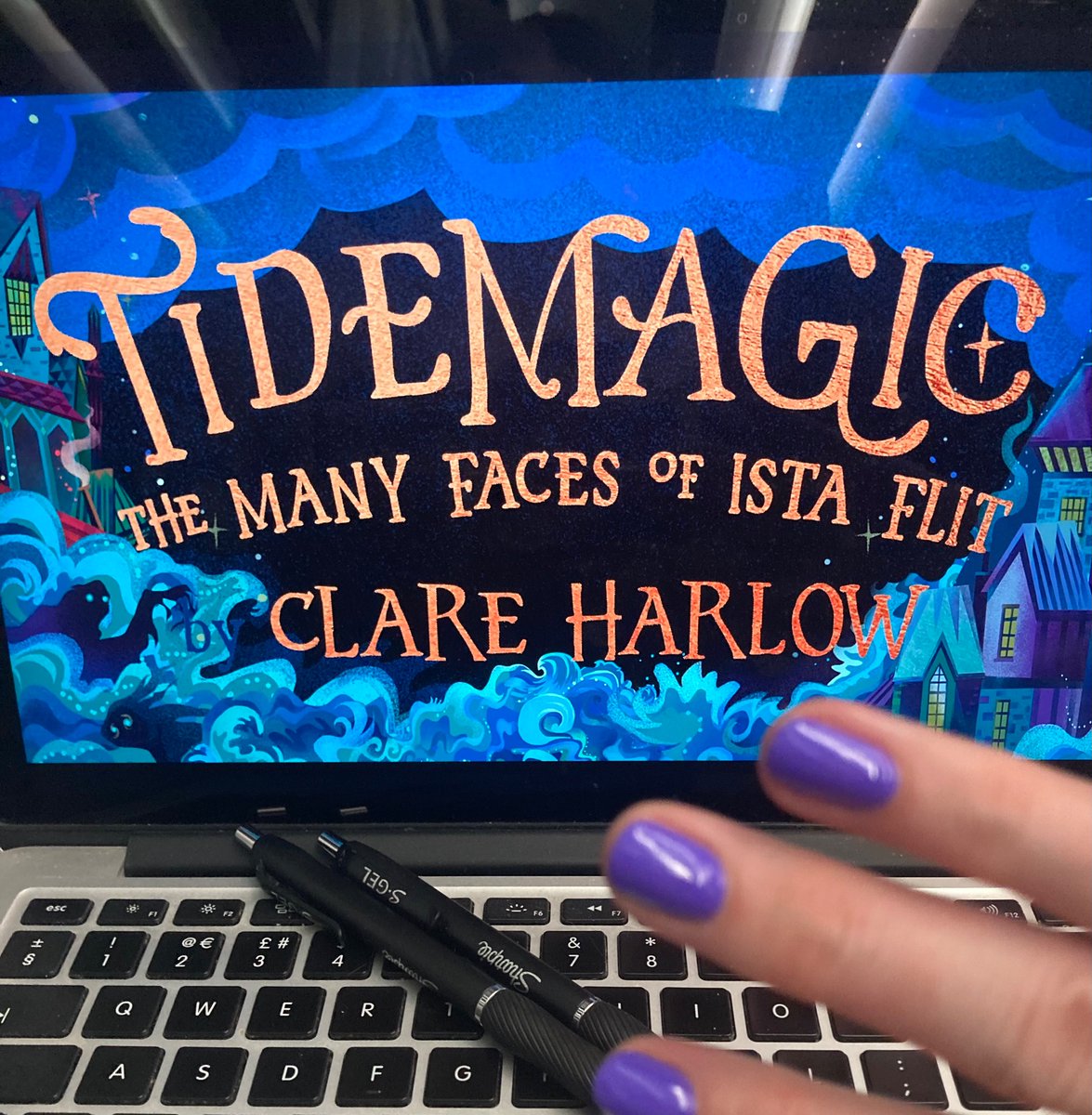 Slides: ready. Sharpies: ready. Nails: purple. East Midlands here I come!

‘What’s that?’ you say. ‘Sharpies? Will you be signing books?’

Why yes, I will, and if you would like a signed, dedicated copy of Tidemagic, contact @Wonder_Bookshop today and they can sort it out 😊