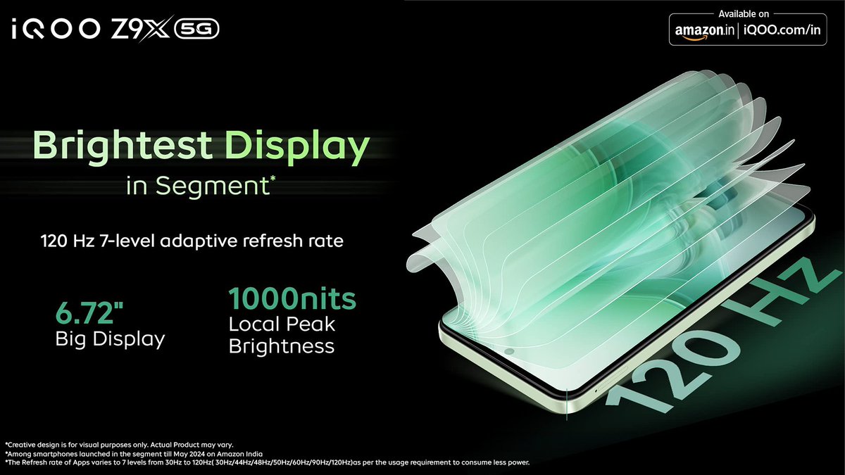 Immerse yourself in unparalleled visuals with the brightest* 120Hz Display in the segment on the new #iQOOZ9x, boasting a 1000nit Local Peak Brightness.

Know More - bit.ly/3wmJjIi
Watch Now - bit.ly/3yfyCb0

#iQOO #AmazonSpecials #FullDayFullyLoaded