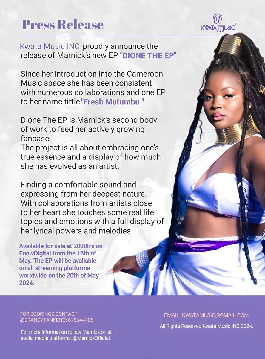 💜 PRESS RELEASE 💜

DIONE THE EP✨

It Feels Good To be your authentic self ✨🧘🏽‍♀️

#DioneTheEp #Afrofusion #KwataMusic