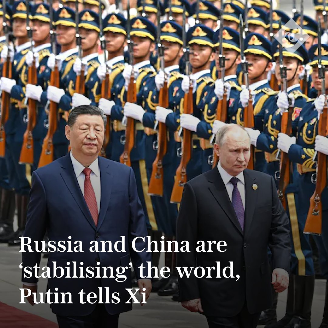 🇷🇺🇨🇳 Putin has said Russia and China’s deepening relationship is a “stabilising” force for the world, as he was greeted by Xi Jinping and began a two-day state visit in Beijing

Follow our liveblog for updates👇
telegraph.co.uk/world-news/202…