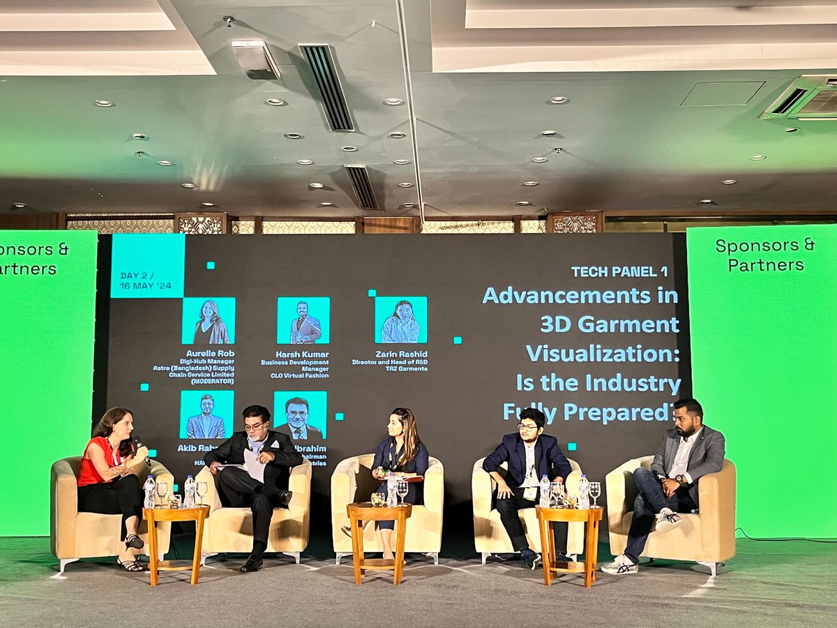 apparel_res's tweet image. Panel at FTW Dhaka, powered by CLO, discusses 3D garment visualization&apos;s industry readiness. Explored tech&apos;s role in design, fit, and efficiency, reducing physical prototypes. Highlighted integration into Bangladeshi factories and impact on retail brands.

#fashiontechweek #ftw