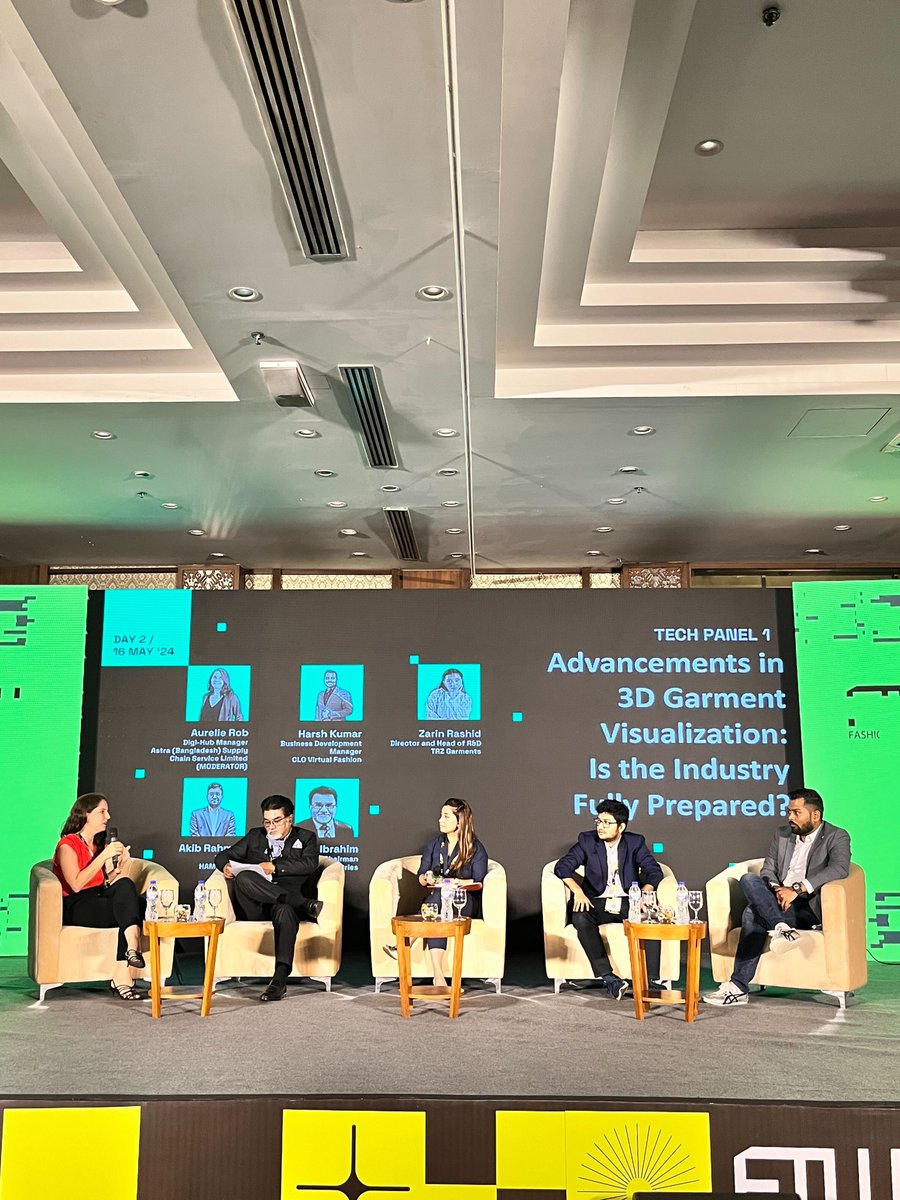 apparel_res's tweet image. Panel at FTW Dhaka, powered by CLO, discusses 3D garment visualization&apos;s industry readiness. Explored tech&apos;s role in design, fit, and efficiency, reducing physical prototypes. Highlighted integration into Bangladeshi factories and impact on retail brands.

#fashiontechweek #ftw