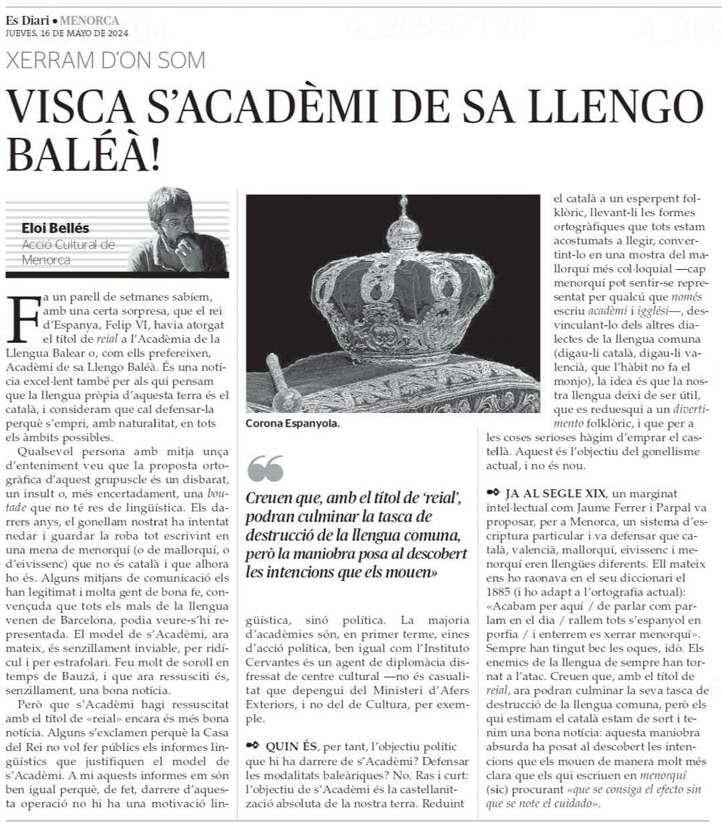 Eloi Bellés (@eloibelles) on Twitter photo Diguem-ho ben alt: visca s’acadèmi de sa llengo baléà!! Diguem-ho ben alt: visca s’acadèmi de sa llengo baléà!!
