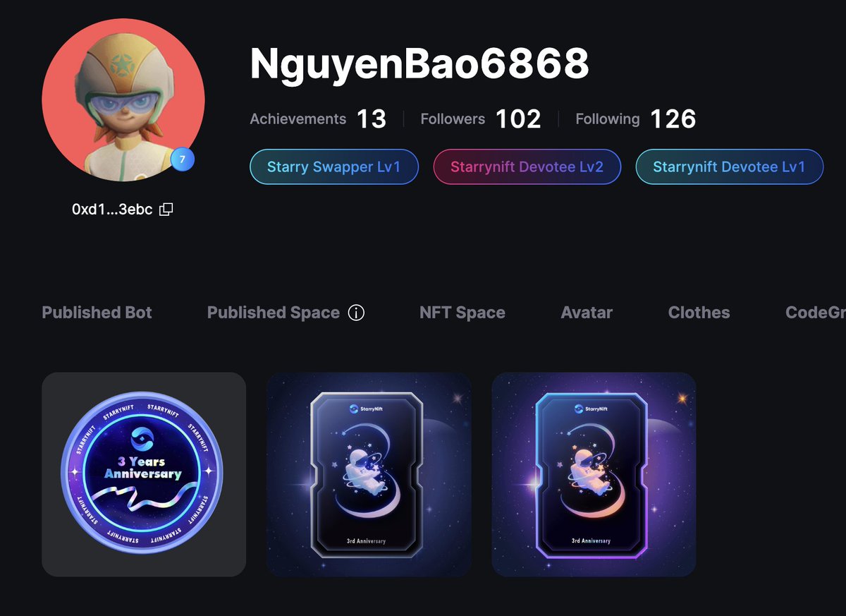 #STARRYNIFT

Lỡ phóng lao rồi thì theo thôi.
Thông tin NFT:

Tier 1: Triennial Collective Badge SBT🎊
Quantity: Unlimited
Price: Freemint
Chain: opBNB
Benefits: Commemorative rewards, expressing gratitude to all supporters!
Tier 2: Triennial Limited NFT-Silver Edition🎊