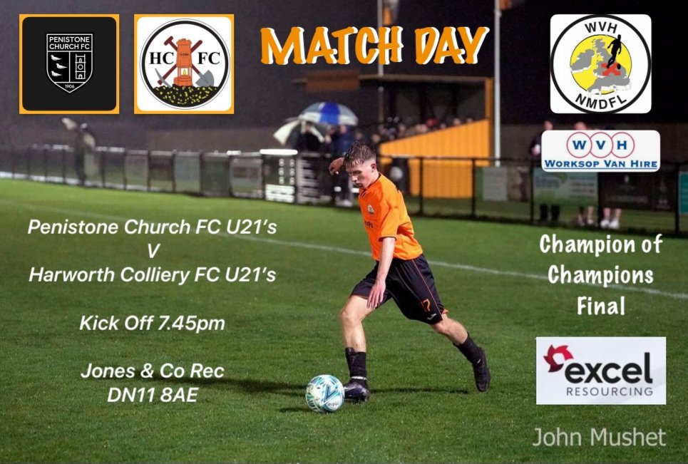 🧡 Under 21's Match Day 🖤
🆚️ @pcfc1906 U21'S
🏆 @NMDFL Champion of Champions
⏰ 7.45pm
🏟 @jones_solicitor Rec
📍 DN11 8AE 
🎟 Adults £4 Concessions £2
🎫 Kids Free With Paying Adult
🎫**MEMBERS MUST BRING CARDS**
📔 Programmes £1
🥧🍺Refreshments Available 
#VivaColliery