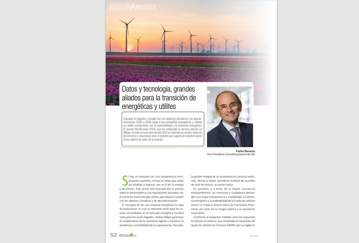 industriambient's tweet photo. #ArtículoRecomendado:

Datos y tecnología, grandes aliados para la transición de energéticas y utilites

por Carlos Navares, Vice-President Consulting Expert de @CGI_Spain 

https://t.co/UITXHWhT7T

#energía #ciberseguridad #utilites