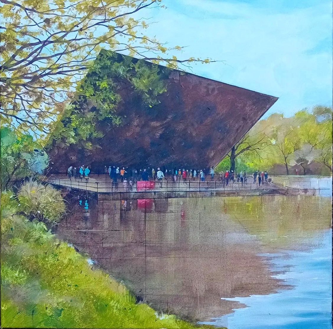 🎨 Wow, @davidwolverson2 paints another beautiful view of the stage, full of perambulating people on a spring weekend. Can any venue have inspired quite as much artistic expression? Follow and use the hashtag #ArtAtTheBowl to share your creativity!