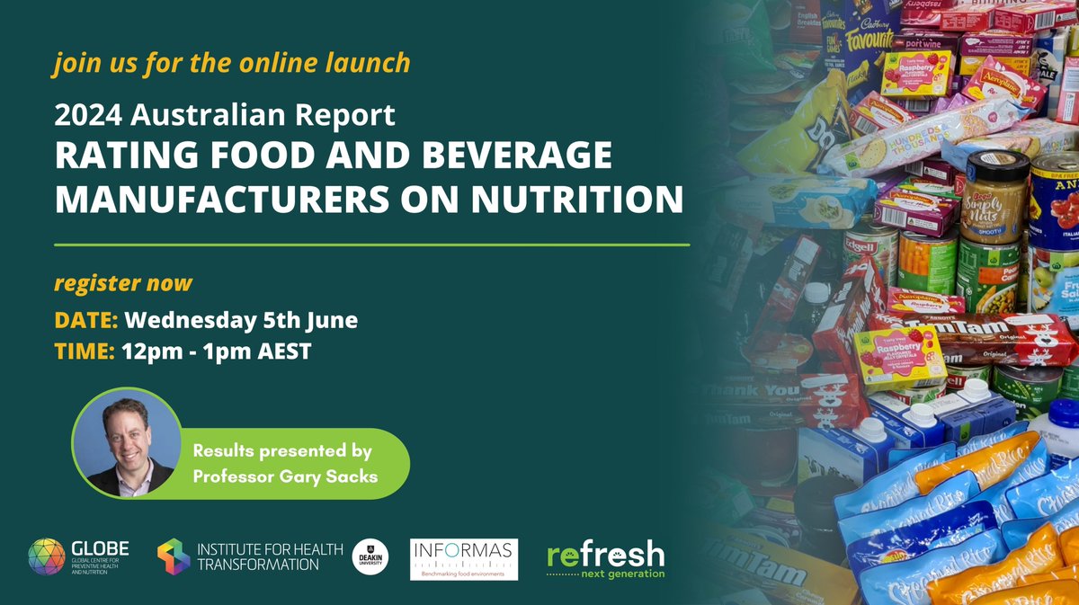 📣Register now to attend the launch of the 2024 "Inside our Food Manufacturers Report" 👉bit.ly/3V1nLdG
RE-FRESH: Next Generations <a href="/gary_sacks/">Gary Sacks</a> will present the key results + RE-FRESH: Next Generations @KBackholer will discuss potential future regulatory actions required