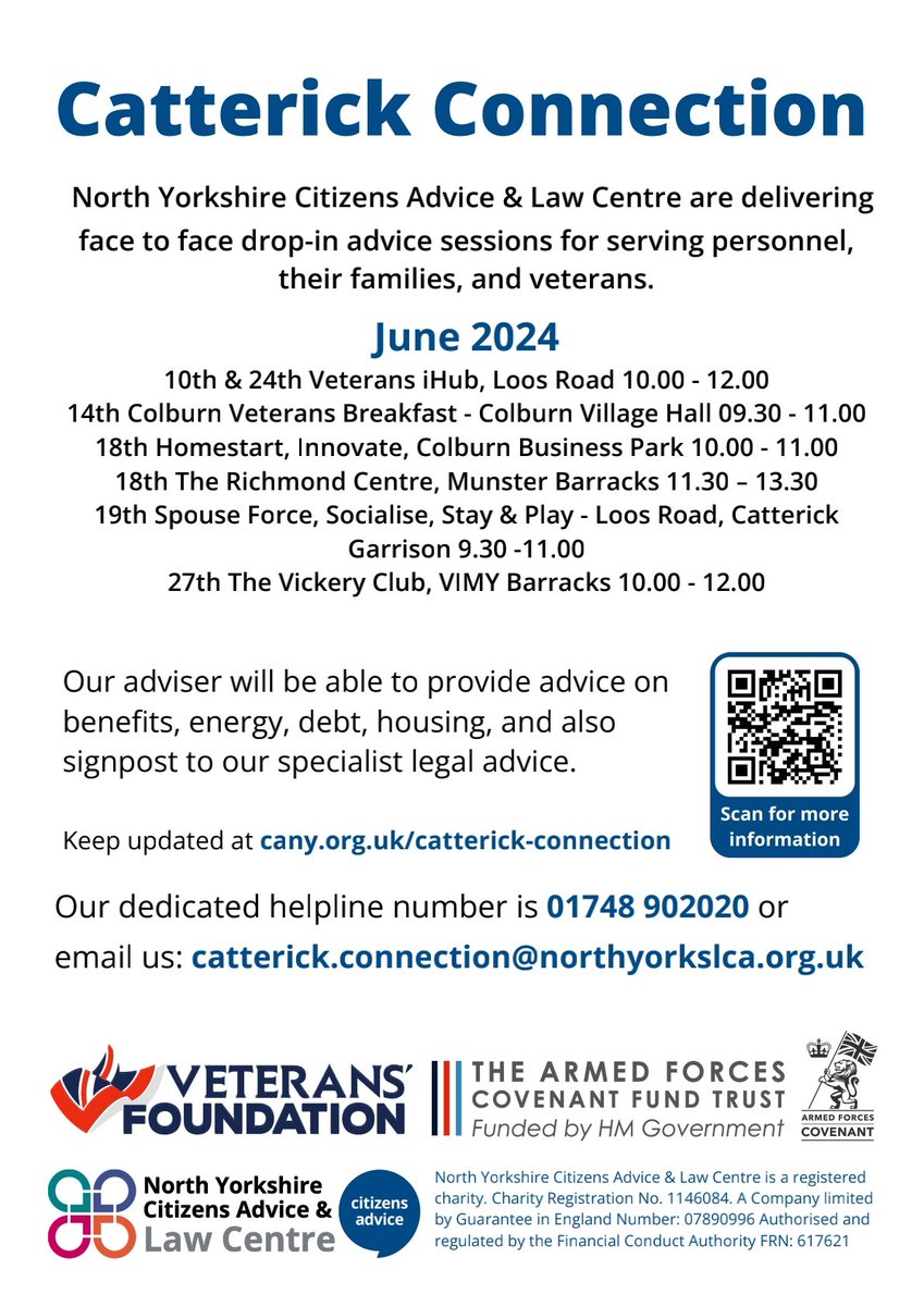 #CatterickConnection provides free, confidential and impartial advice to serving personnel, veterans and their families based at and around Catterick Garrison. For more information or to make a referral visit cany.org.uk/catterick-conn…: