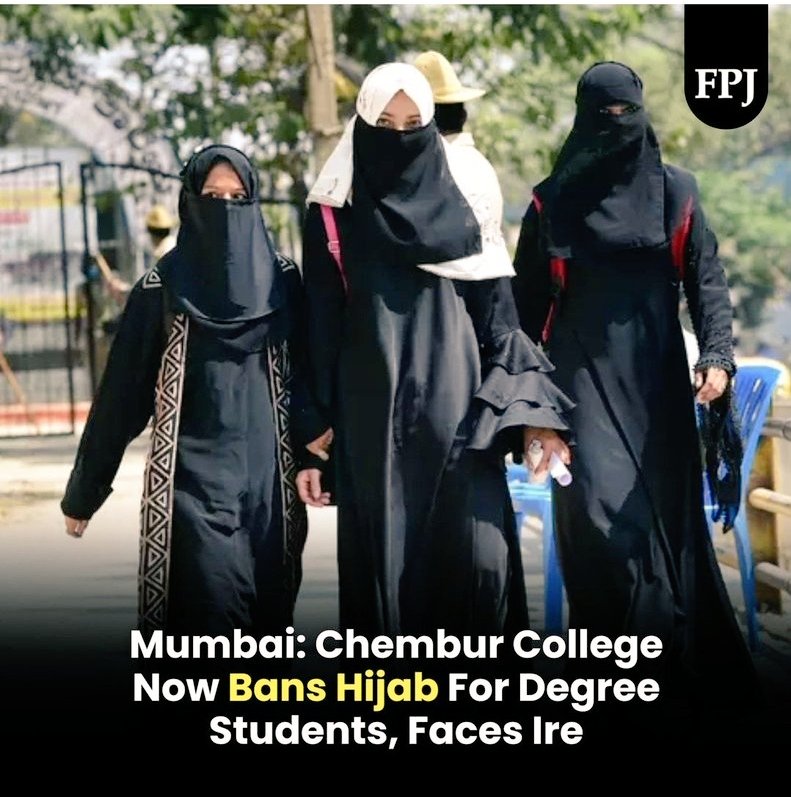 #Mumbai : Acharya Marathe College in #Chembur imposed restrictions on objects of clothing with religious significance, specifically mentioning #hijab, #niqab and #burqa its degree college. Similar restrictions were imposed in August last year when junior college students were