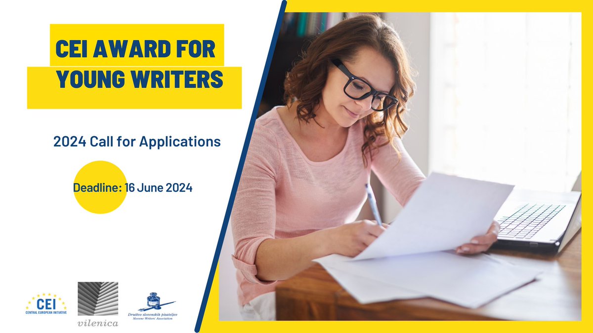 #Opportunity - shout out to all #youngwriters from the CEI region under 40 years of age! Our #CEIAwardForYoungWriters Call supporting the translation into CEI-country languages is now open! 🗓️Deadline: 16 June 2024 ℹ️ tinyurl.com/2yhxsv2k