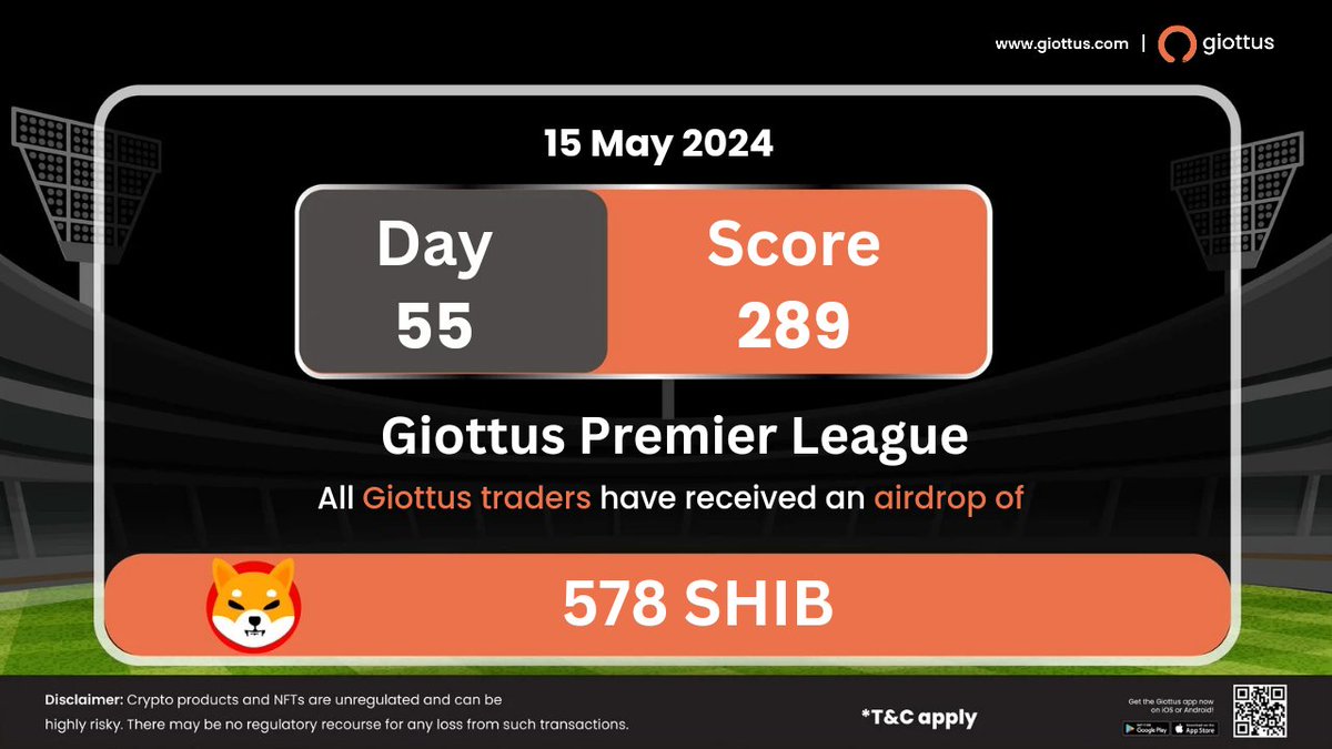 🚀🎉 Day 55 concludes with a total of 289 runs, resulting in the distribution of 578 SHIB tokens. Congratulations on your rewards! Keep up the fantastic trading! #GiottusPremierLeague #SHIB