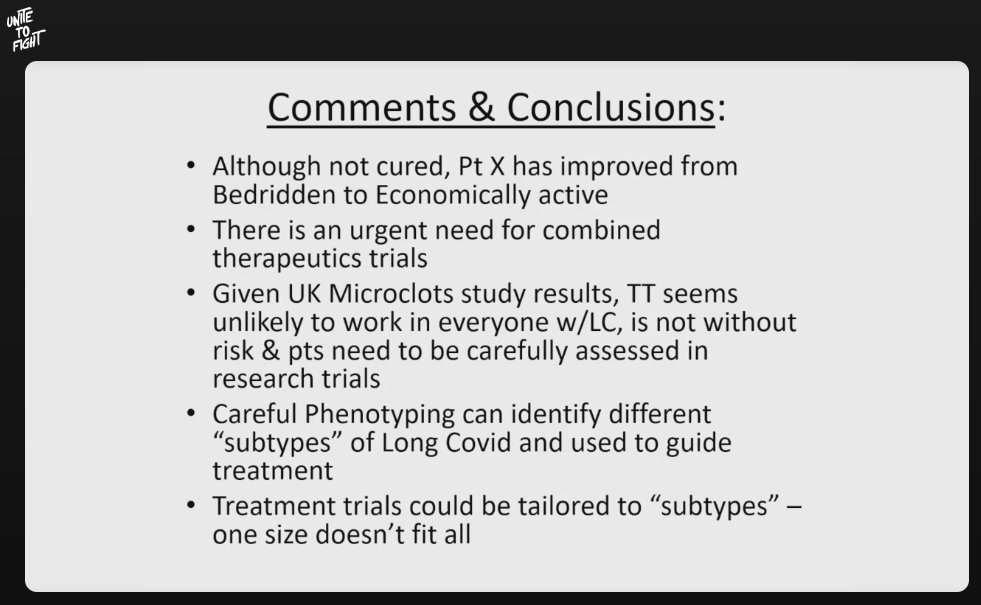 Breaking Long COVID down into separate phenotypes can assist in the treatment of patients. Patient X is not cured, but has been treated and made improvements from being bedridden to return to work. Thanks to @Susan_Rae1 for the study and the plea for FUNDING. #UniteToFight2024