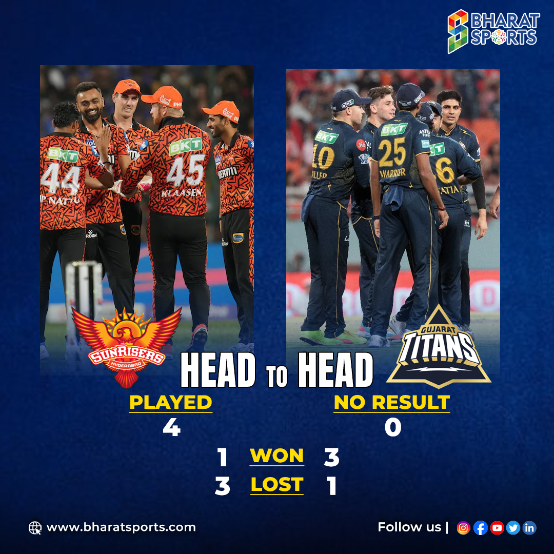 'Exciting clash tonight! Gujarat Titans seem to have the upper hand against Sunrisers Hyderabad in IPL. 🔥 Let's see if #SRH can turn the tide! Catch all the action on #BharatSports. Also, don't miss #DCvLSG later on! 🏏 #Cricket #CricketFans #HardikPandya #MumbaiIndians'