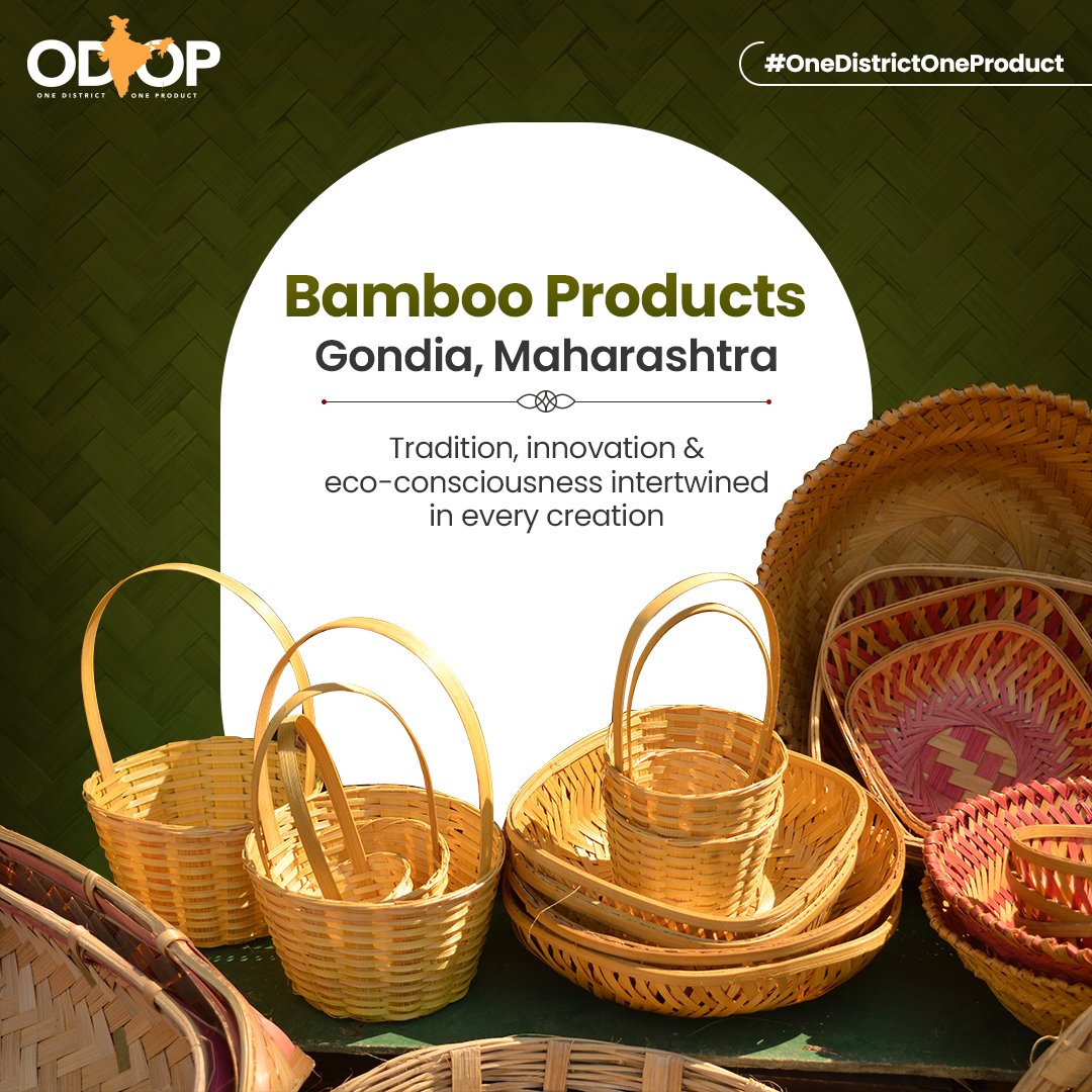 Gondia's #bamboo products blend traditional and contemporary, from intricately woven baskets to sturdy furniture. Every creation reflects #Maharashtra's eco-friendly ethos and artistic legacy.

Learn more at bit.ly/II_ODOP

#InvestInIndia #ODOP #InvestInMaharashtra