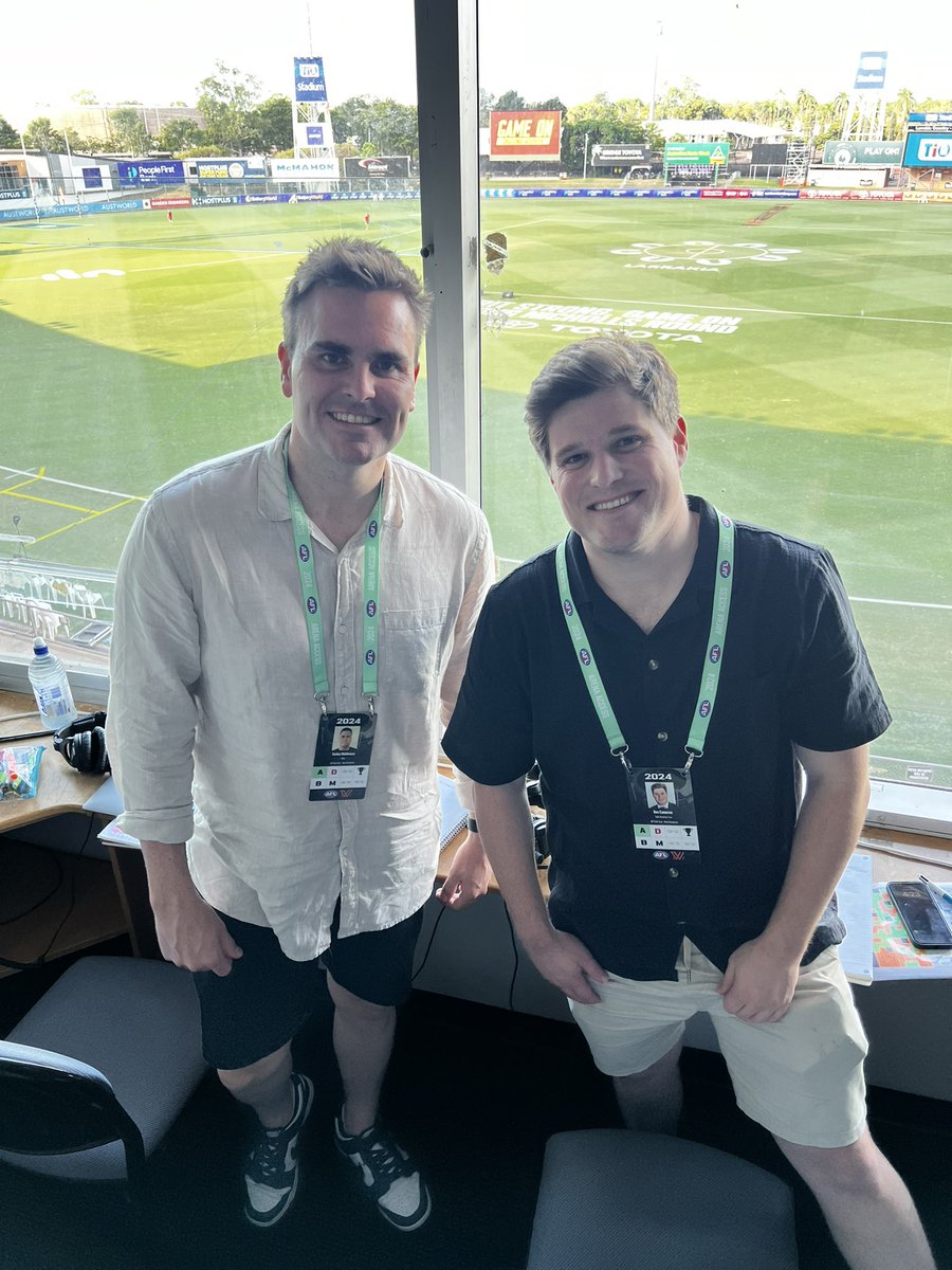 Corbin & Ben coming up on @abcsport ahead of SDNR opener at Marrara Oval. @BrettDeledio07 in his usual spot, + @cleary_mitch in the box. Joel Bowden, Rod Jameson & Charlie King join us for the match call #AFLSunsCats