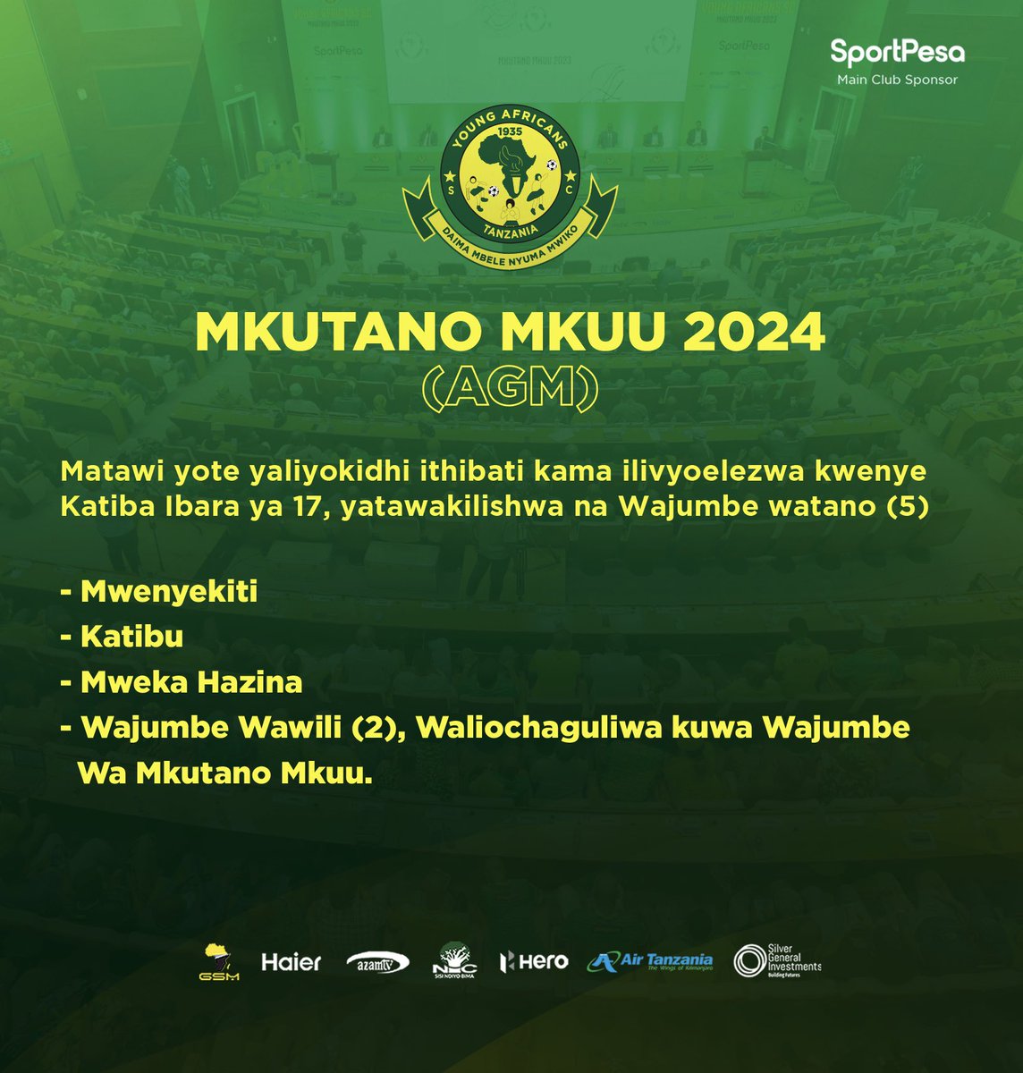 Kuelekea 𝐌𝐊𝐔𝐓𝐀𝐍𝐎 𝐌𝐊𝐔𝐔 𝟐𝟎𝟐𝟒 Matawi yote yaliyokidhi ithibati kama ilivyoelezwa kwenye Katiba Ibara ya 17, yatawakilishwa na Wajumbe watano (5) #RoadToAGM2024 #TimuYaWananchi #DaimaMbeleNyumaMwiko