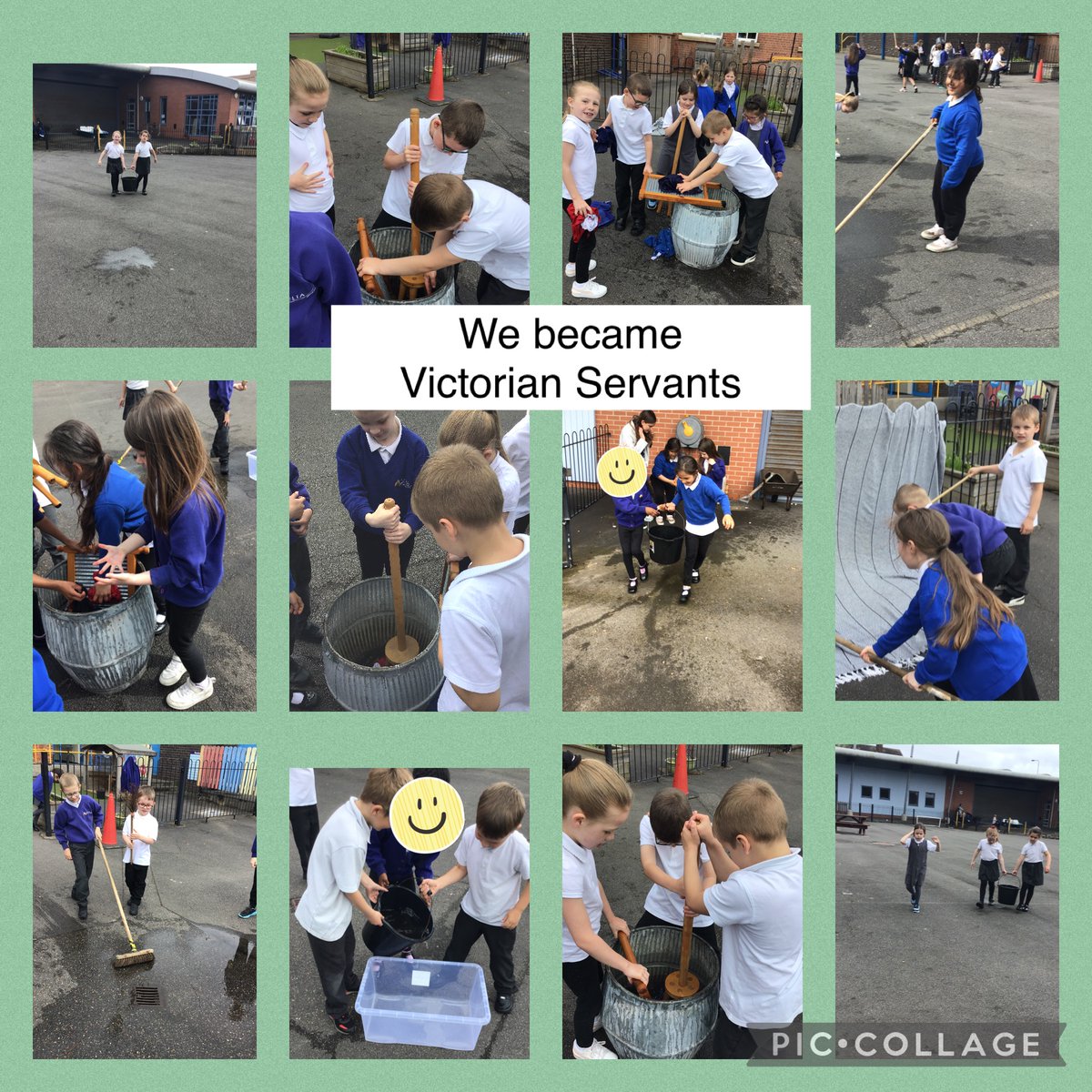 Yesterday we became Victorian servants. We had to go and collect water for a bath with lots of walking with heavy buckets. We washed some clothes and hung them out to dry. We also bashed a rug to make sure it was clean. It was lots of hard work! @DeltaStrand