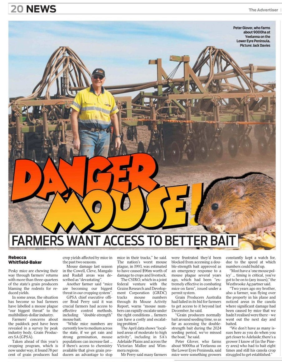 Did you see the great coverage of our Mouse Bait survey on page 20 of @theTiser yesterday? See the article in full below.