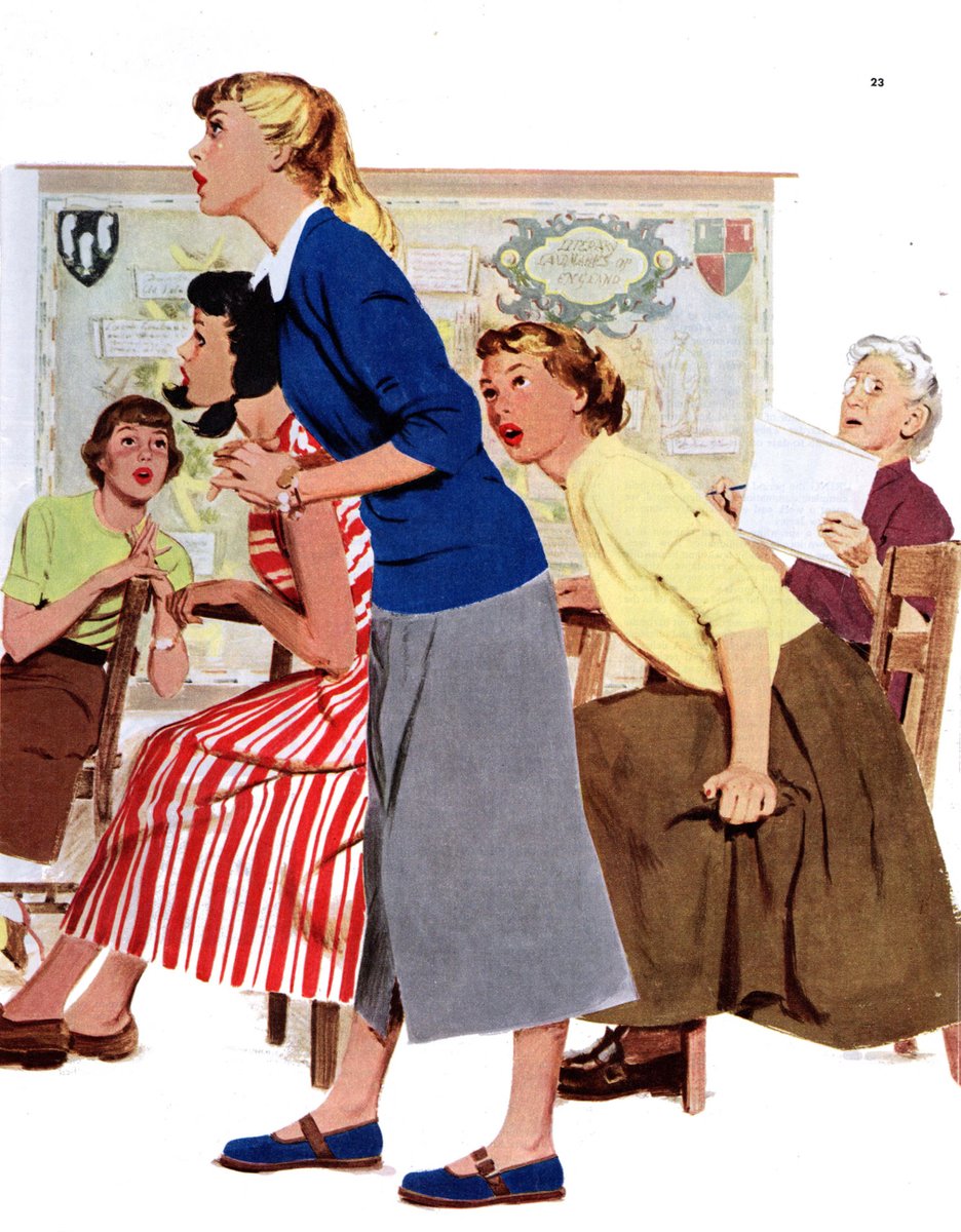 #THISWEEK in 1950
👇🧵
Illustration by John Northcross for ➡️
#Illustration #illustrationart #JohnNorthcross #classroom #schoolgirls #schoolteacher #womensfashion #1950s