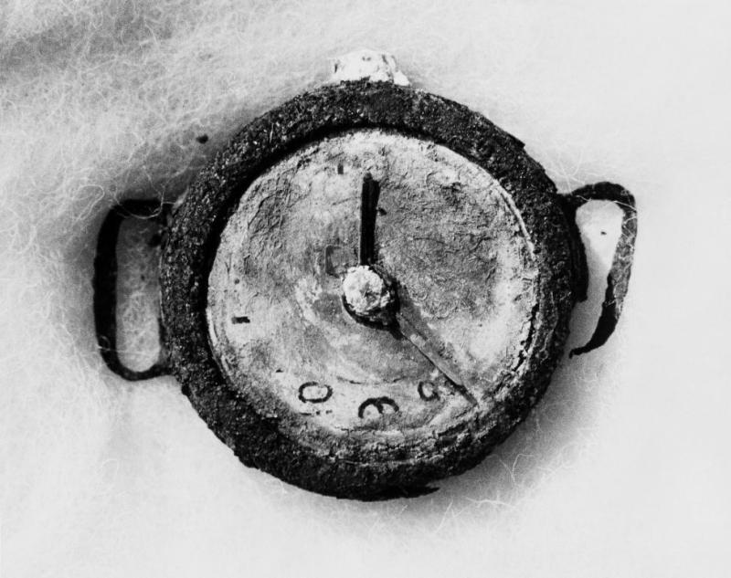 The Hiroshima explosion recorded at 8.15 a.m. 6 August 1945 on the remains of a wrist watch found in the ruins.
Almost as if that horrible moment was frozen in time!. #history