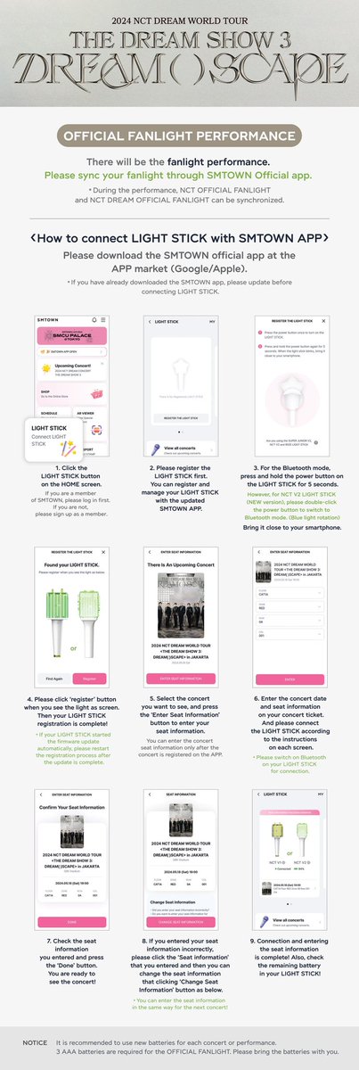 2024 NCT DREAM WORLD TOUR <THE DREAM SHOW 3 : DREAM( )SCAPE> in JAKARTA OFFICIAL FANLIGHT Performance Information

NCT OFFICIAL FANLIGHT &amp; NCT DREAM OFFICIAL FANLIGHT will be performed at the '2024 NCT DREAM WORLD TOUR <THE DREAM SHOW 3 : DREAM( )SCAPE> in JAKARTA, which will be