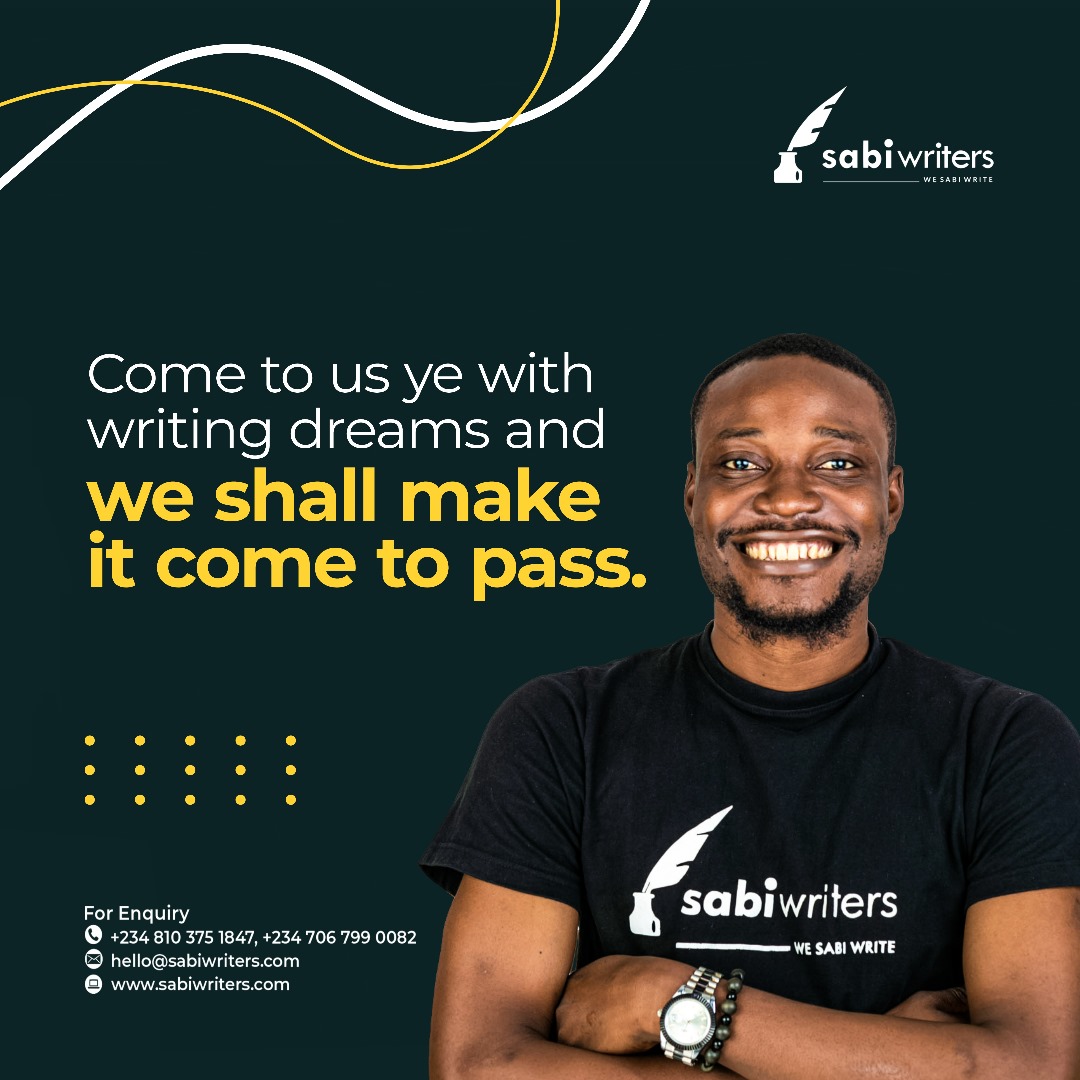Our team of experienced writers is dedicated to helping you achieve your goals.

We will turn your ideas into compelling books that leave a lasting impact.

To reach out to us, contact hello@sabiwriters.com

#sabiwriters #wesabiwrite #contentcreationcompany #dreams #books