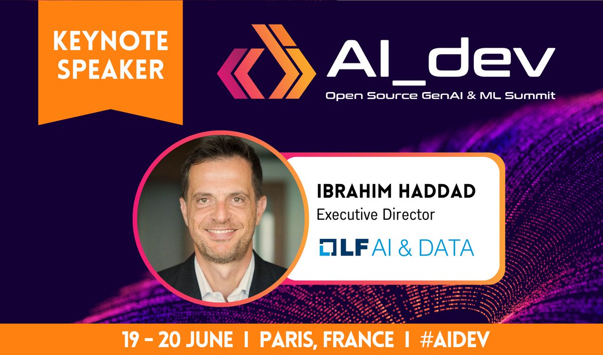The Linux Foundation (@linuxfoundation) on Twitter photo Are YOU ready?! <a href="/ibrahimatlinux/">Ibrahim Haddad</a> of <a href="/LFAIDataFdn/">LF AI & Data Foundation</a> is taking the stage at #AIDev Europe! Dive into the full schedule, showcasing a dynamic lineup at the forefront of #OpenSource + #AI innovation: hubs.la/Q02xhRNT0 Register + join us 19-20 June in Paris! hubs.la/Q02xhPFn0 Are YOU ready?! <a href="/ibrahimatlinux/">Ibrahim Haddad</a> of <a href="/LFAIDataFdn/">LF AI & Data Foundation</a> is taking the stage at #AIDev Europe! Dive into the full schedule, showcasing a dynamic lineup at the forefront of #OpenSource + #AI innovation: hubs.la/Q02xhRNT0 Register + join us 19-20 June in Paris! hubs.la/Q02xhPFn0