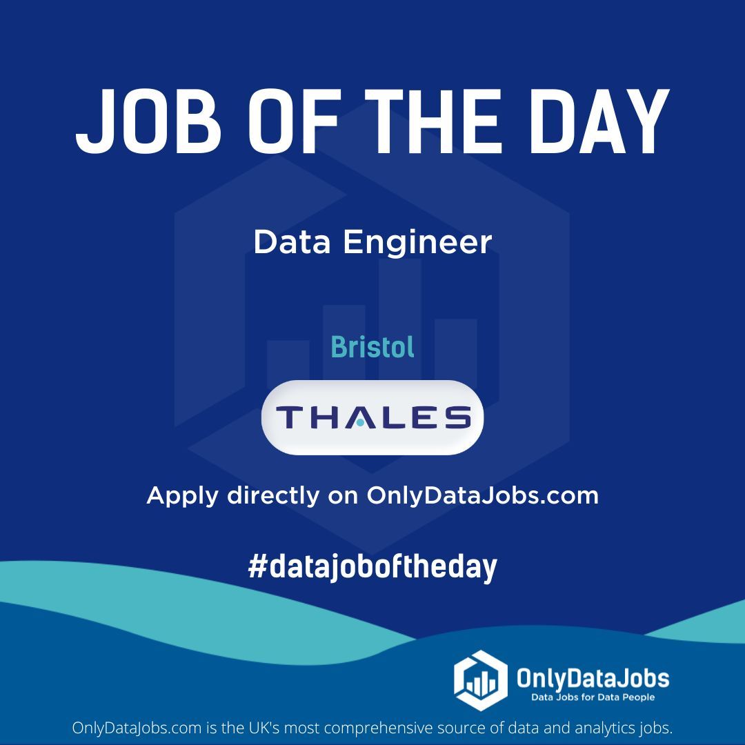 Thales is HIRING NOW for a Data Engineer - Bristol. Our view at OnlyDataJobs: Join Thales as a Data Engineer and be part of a leading global technology company! Apply directly on buff.ly/44H9SVm or on buff.ly/3J7H4Jf!