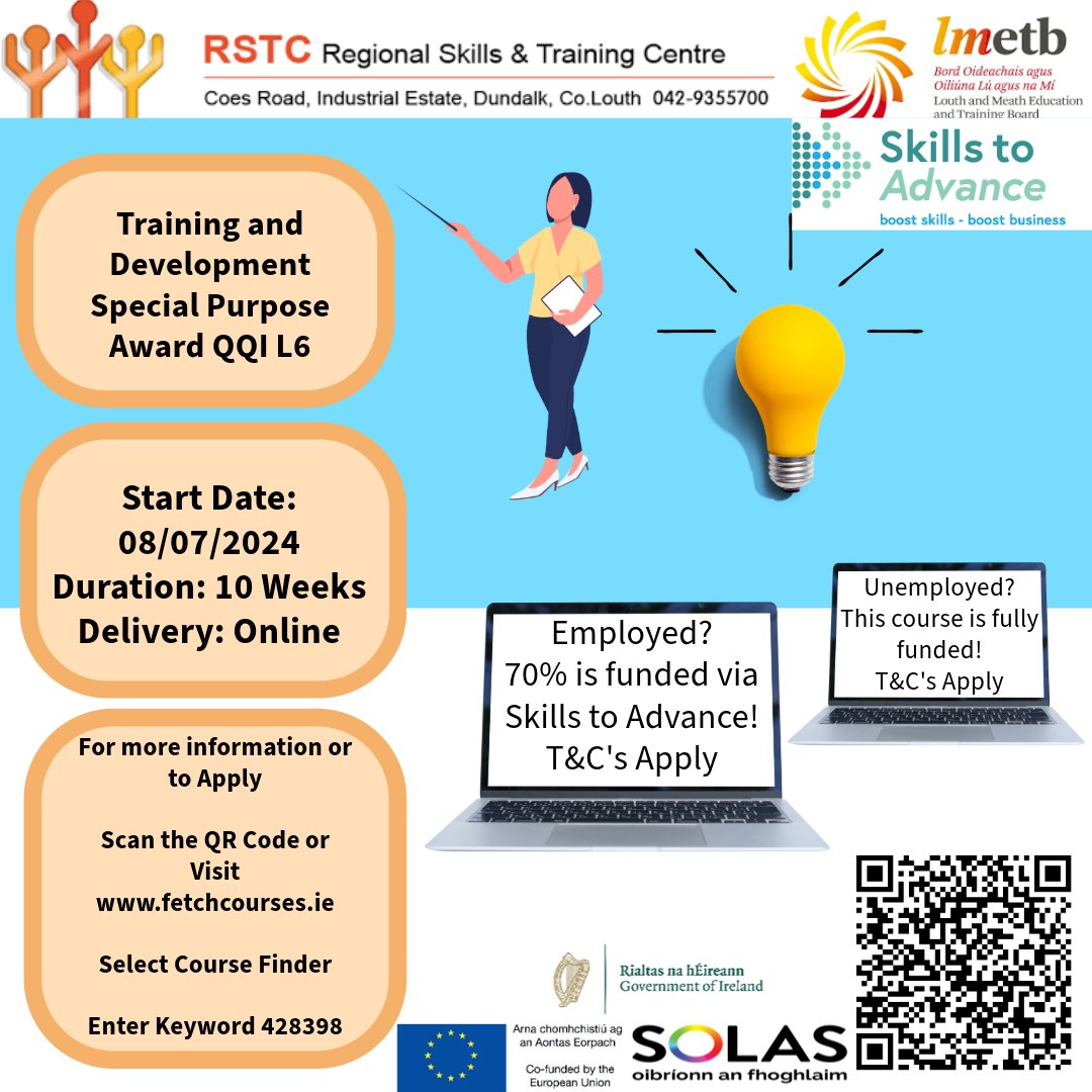 𝐋𝐎𝐎𝐊𝐈𝐍𝐆 𝐓𝐎 𝐔𝐏𝐒𝐊𝐈𝐋𝐋? TRAINING AND DEVELOPMENT SPECIAL PURPOSE AWARD QQI LEVEL 6 𝐀𝐩𝐩𝐥𝐲 𝐧𝐨𝐰 𝐯𝐢𝐚 𝐥𝐢𝐧𝐤 𝐛𝐞𝐥𝐨𝐰!👈 fetchcourses.ie/course/finder?… #FurtherEducationTraining#LMETB#OnlineLearning #Louth #ThisIsFET