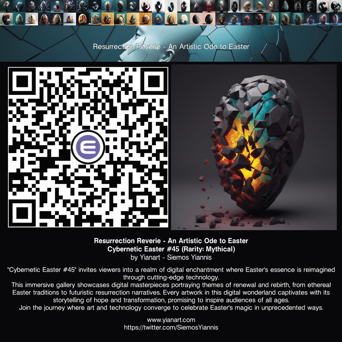 Resurrection Reverie - An Artistic Ode to Easter
Cybernetic Easter #45 (Rarity: Mythical)🥚

Claim Now!
nft.io/beam/claim/5a7…

#nft #nftarts #nftartist #nftartists #nftartwork #nftartcollector #crypto #Cryptocurency #blockchain #digitalart #yianart #enjin #easter #FuelTheEnjin