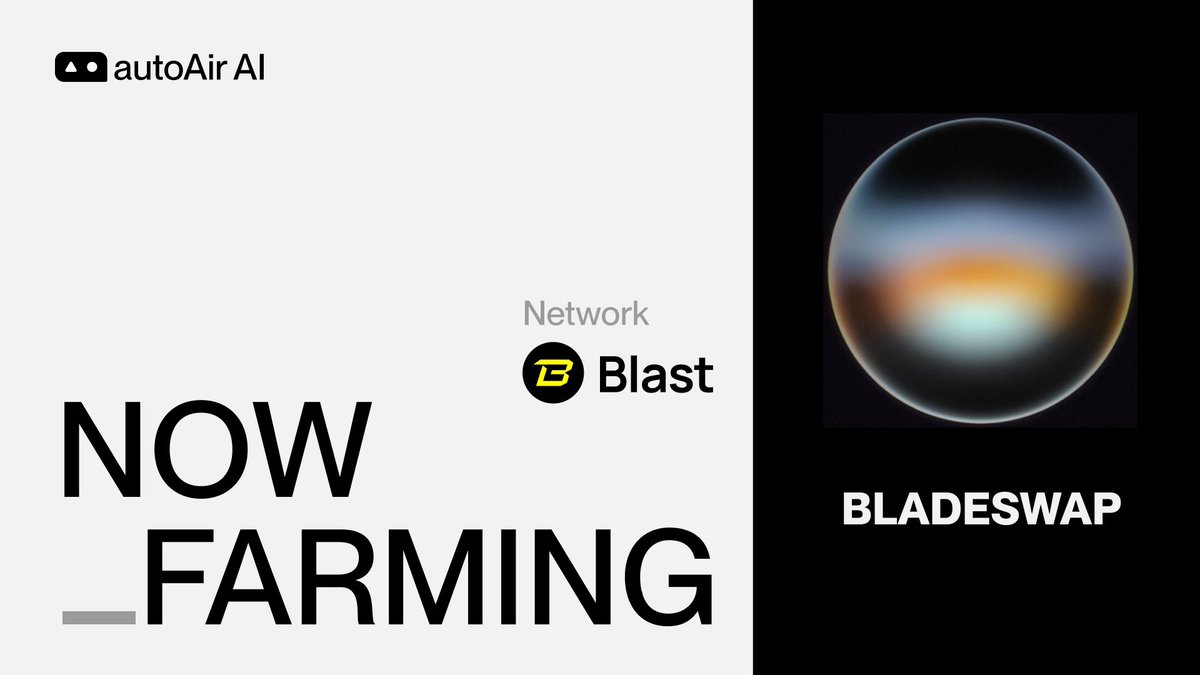 Announcing New Farming Strategy Retroactive farming strategies for @Bladeswapxyz on #Blast_L2 are now accessible via AutoAir Bot. Check out: t.me/AutoAirBot