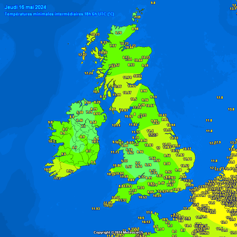 Last night's minimum temperatures across the UK