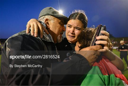 There are a lot of powerful and symbolic images from last night's game between Bohemians v Palestine but this one of goalkeeper Charlotte Phillips with her grandparents is very moving.