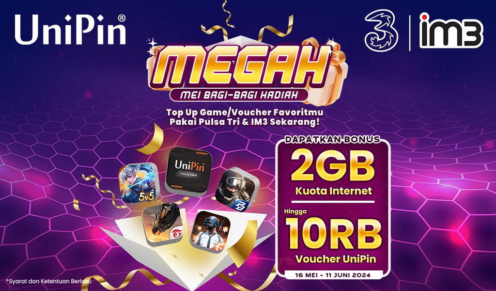 Top up game/voucher favoritmu di UniPin pakai pulsa Tri & IM3 untuk dapatin hadiah MEGAH dari Tri & IM3! Gasss top up sekarang! Info selengkapny klik link di bawah ini unipin.com/ID/article/meg…