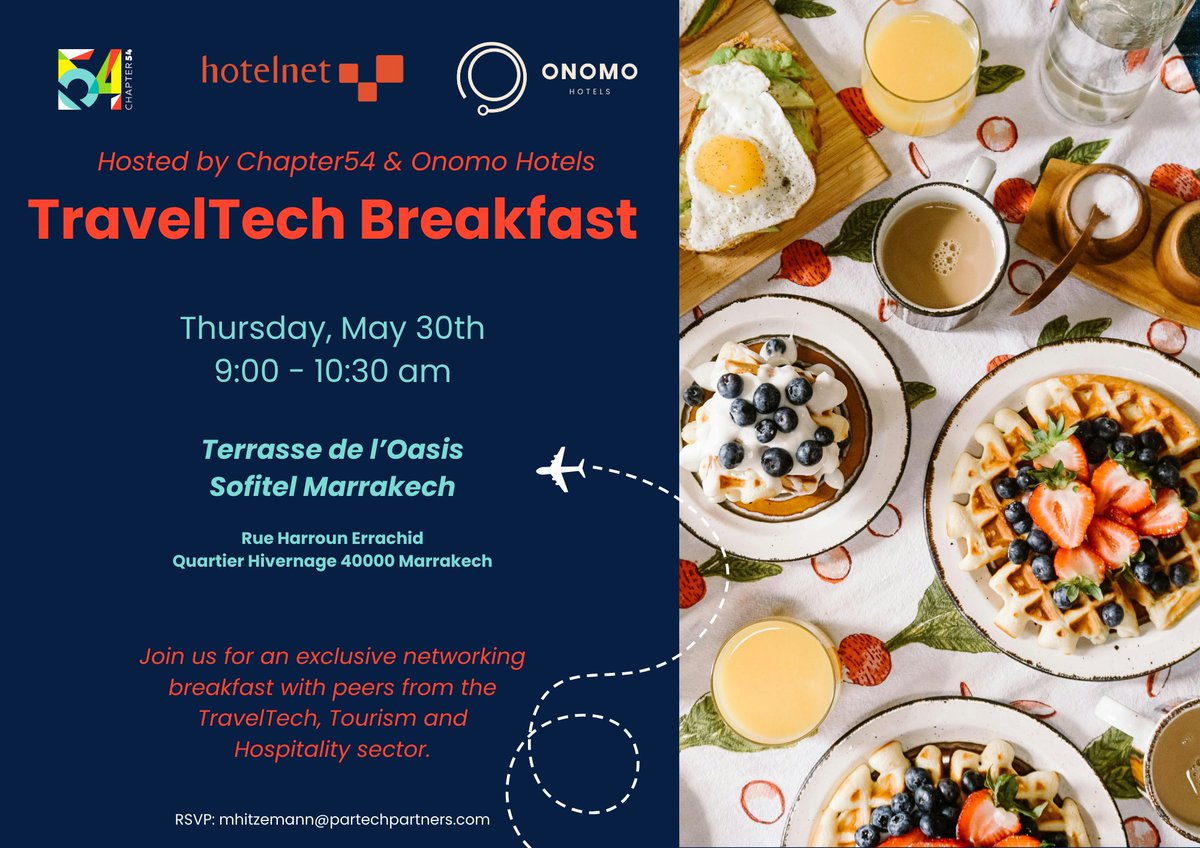 Chapter54 (@_chapter54) on Twitter photo Are you as excited as we are to savor msemen and network with key players in the TravelTech & Tourism industry at <a href="/GITEXAfrica/">GITEX AFRICA</a>?
Join us for our Traveltech breakfast on May 30th! ☕🚀 Are you as excited as we are to savor msemen and network with key players in the TravelTech & Tourism industry at <a href="/GITEXAfrica/">GITEX AFRICA</a>?
Join us for our Traveltech breakfast on May 30th! ☕🚀