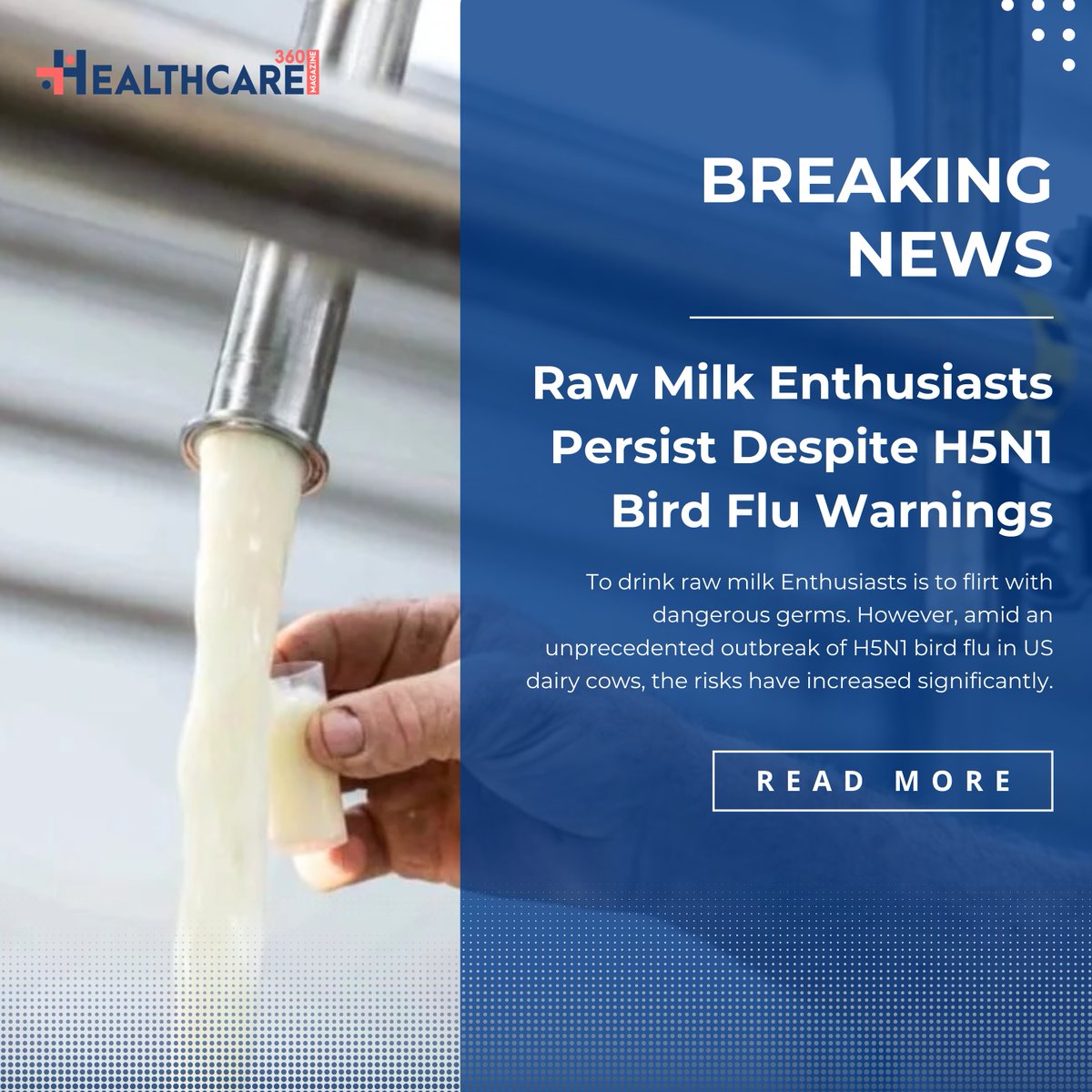 Despite H5N1 bird flu warnings, raw milk enthusiasts persist, believing it offers immunity. But experts warn of serious health risks.

Read More: healthcare360magazine.com/despite-h5n1-r…

#RawMilk #HealthWarnings #FoodSafety #PublicHealth #AvianFlu #HealthRisk #RawMilkDebate #FoodborneIllness