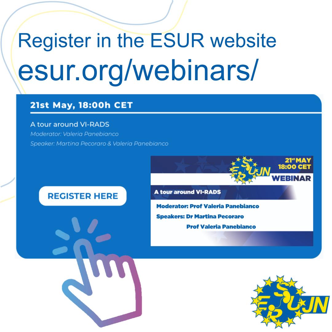 📢 Excited to announce our upcoming webinar on VI-RADS with leading experts Prof. Valeria Panebianco (moderator) & Dr. Martina Pecoraro (speaker)! 🎓 Join us on May 21st at 18:00 for insights, discussions, and advancements in this crucial field. Don't miss out, register now!